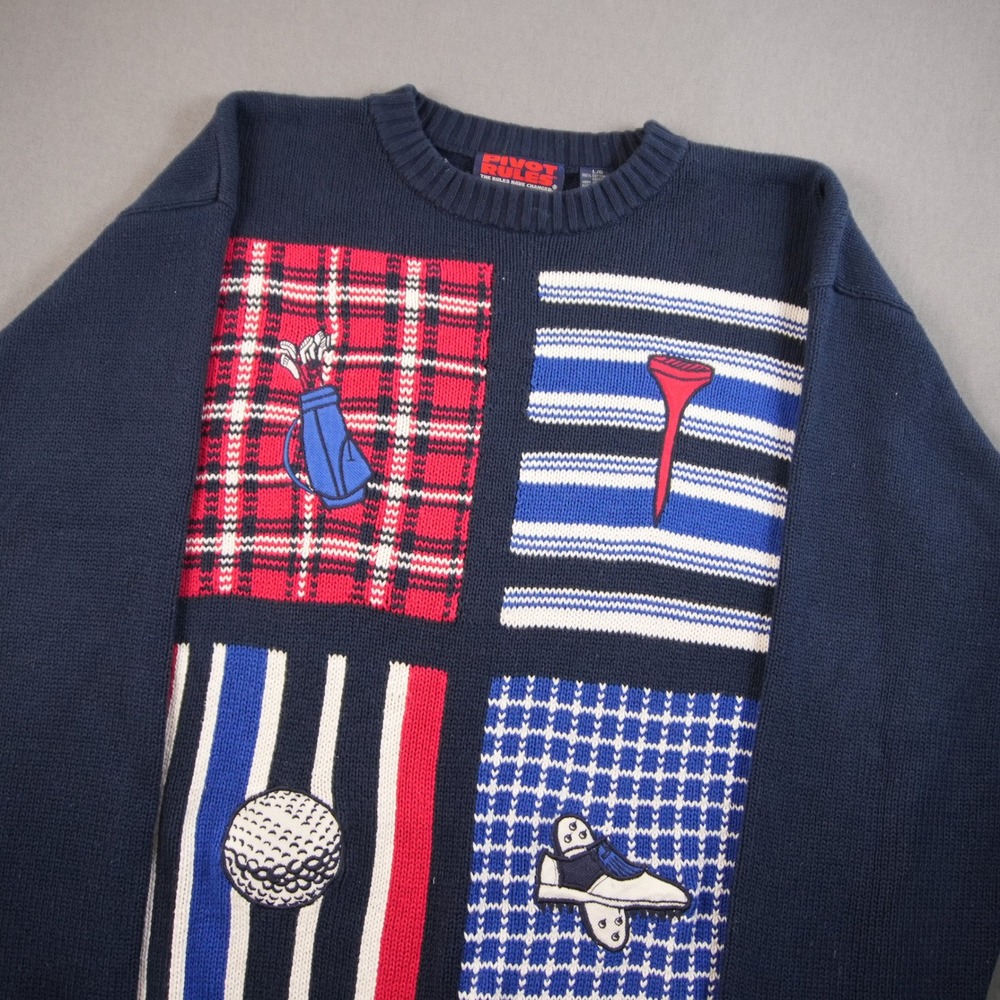 Vintage Knit Golf Embroidered Pivot Rules Crewneck Sweater Mens L Retro Preppy